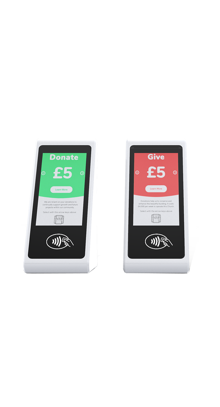 Front view of two branded tabletop boxes