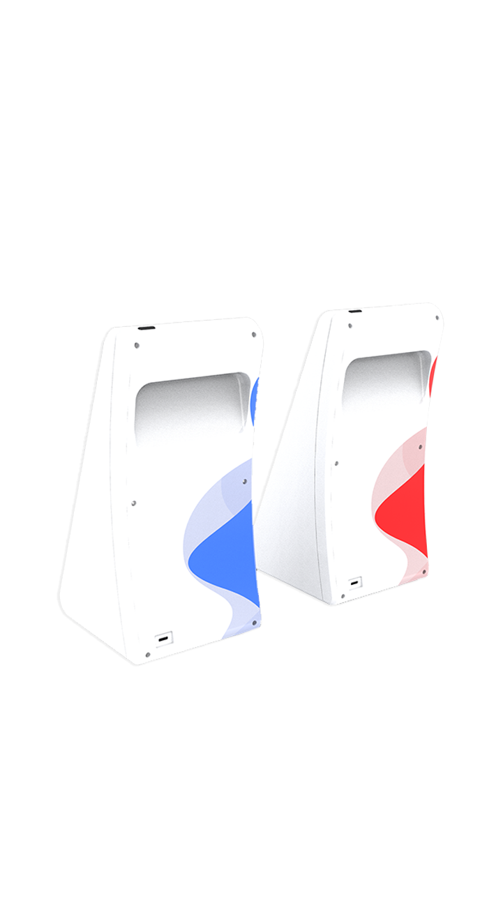 Back view of two branded tabletop boxes